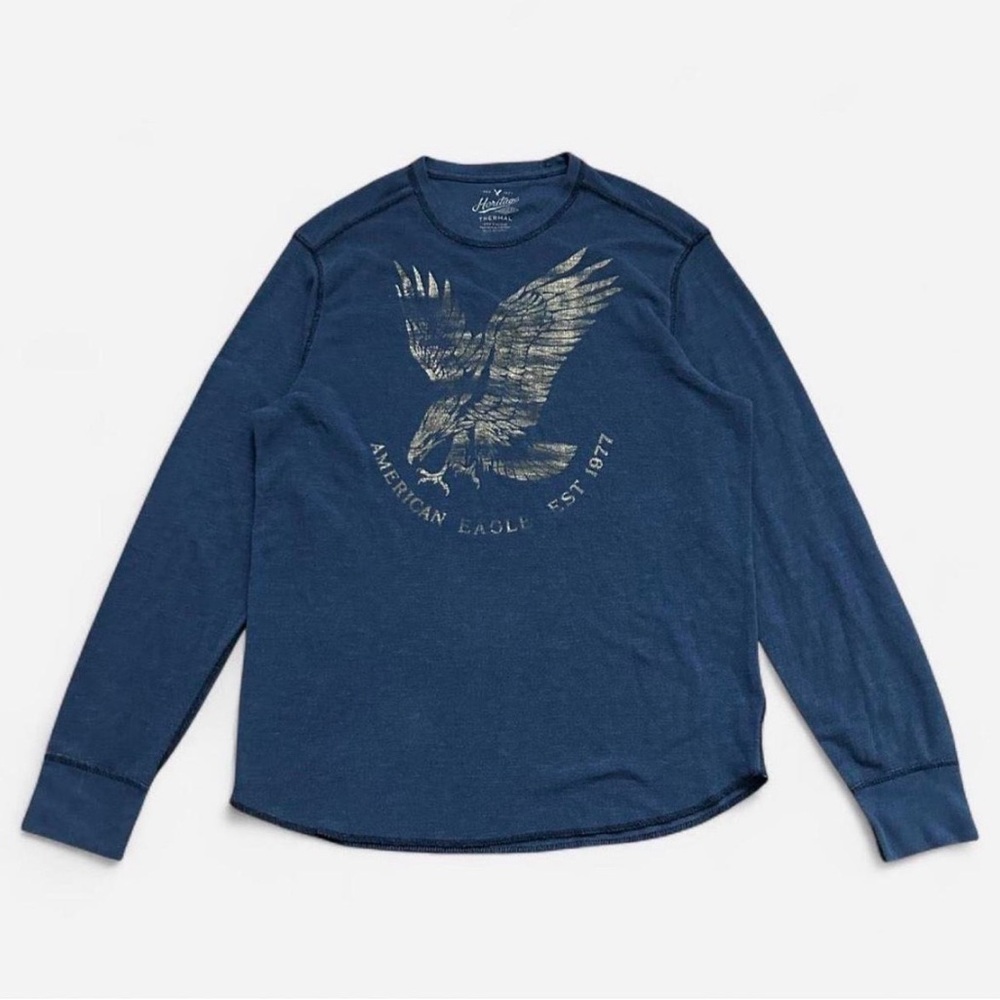 American Eagle Outfitters Mens Navy Thermal Long-Sleeve Eagle Graphic Tee